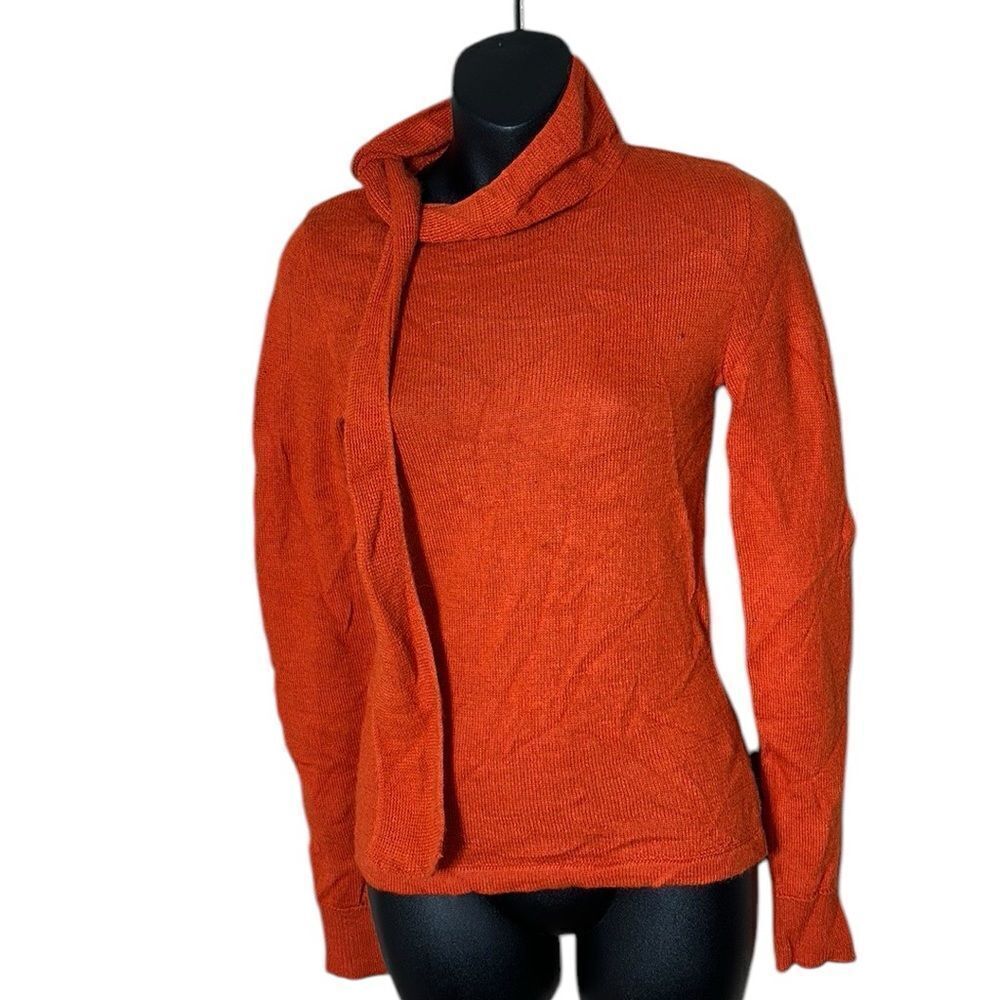 Ulla johnson 100% baby alpaca knit sweater burnt orange tie neck *flaw*
